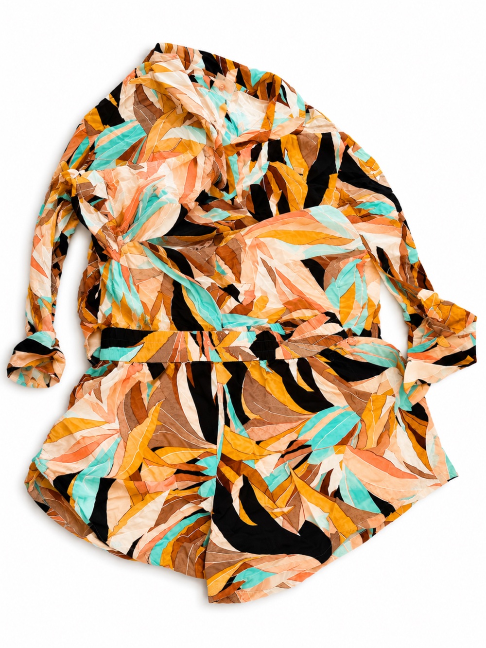 Calla Tropical Print Two Piece Tie Front Top & Shorts Set Medium